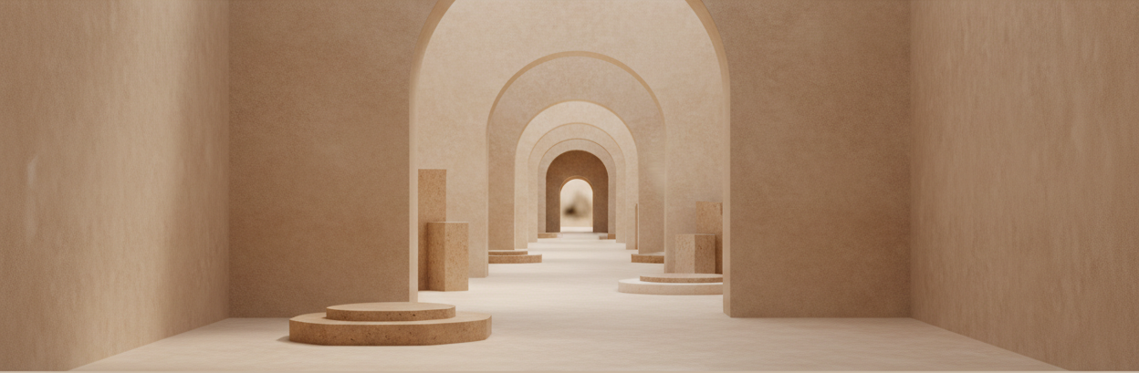 Create a minimal, luxury fragrance brand banner image.
Soft natural light, warm stone and beige tones.
Clean architectural interior with subtle shadows.
Very wide panoramic composition.
All visual elements placed in the middle third of the image.
Extra empty space above and below the subject for cropping.
No people, no products, no text.
Calm, editorial, high-end perfume brand aesthetic. image must be 450px height